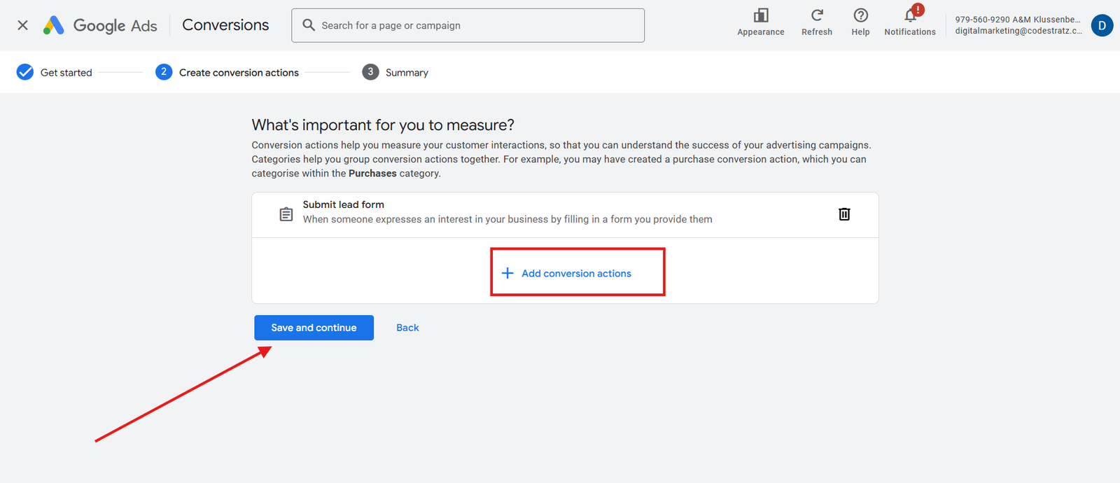 How to add conversion action in submit lead form in Google Ads Conversions 