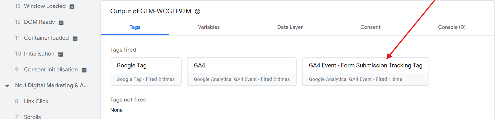 How to check if a tag is fired in preview mode in Google Tag manager 