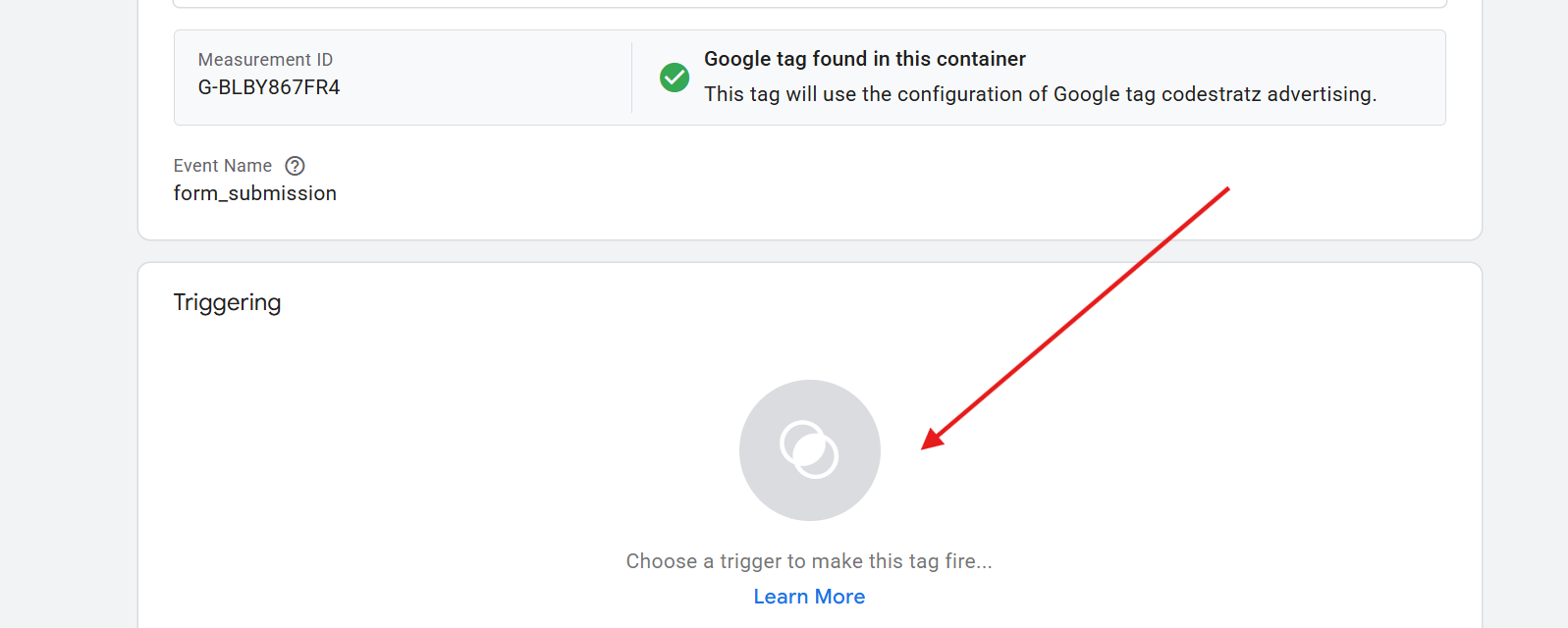 How to connect a tag with a trigger while form submission tracking using element visbility in google tag manager 