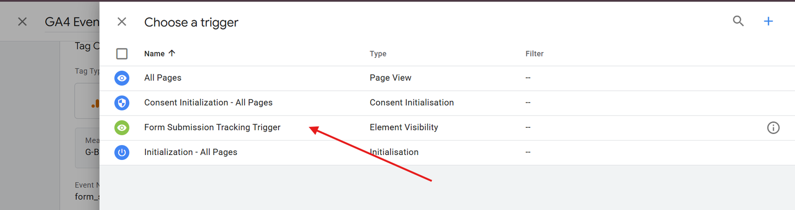 Choosing a trigger while connecting with a tag in a google tag manager 