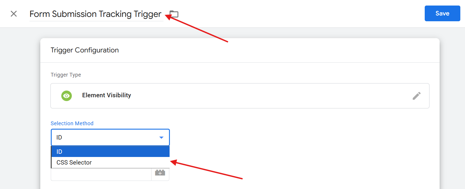 How to select CSS Selector as Selection method in Element Visibility for tracking in Google Tag manager