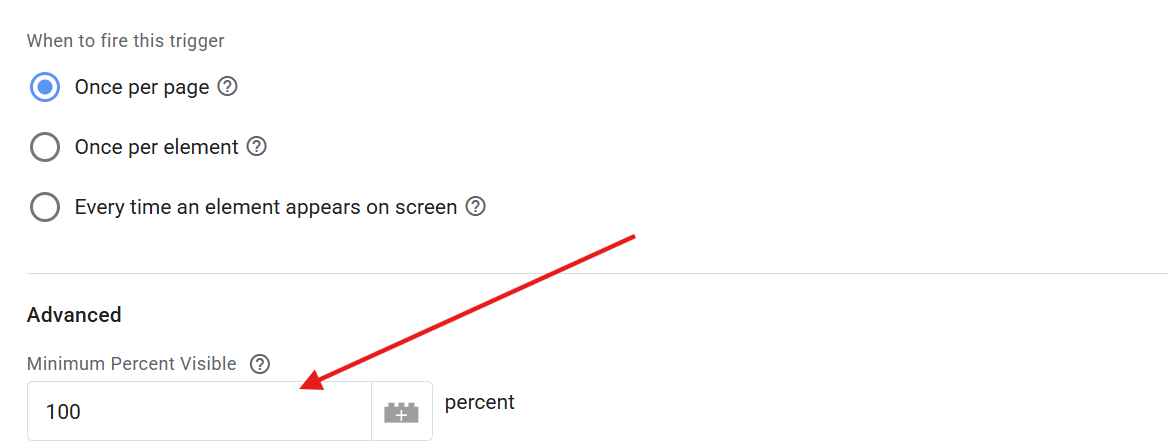 minimum percentage visible option in element visibility while tracking form submission using Google tag manager