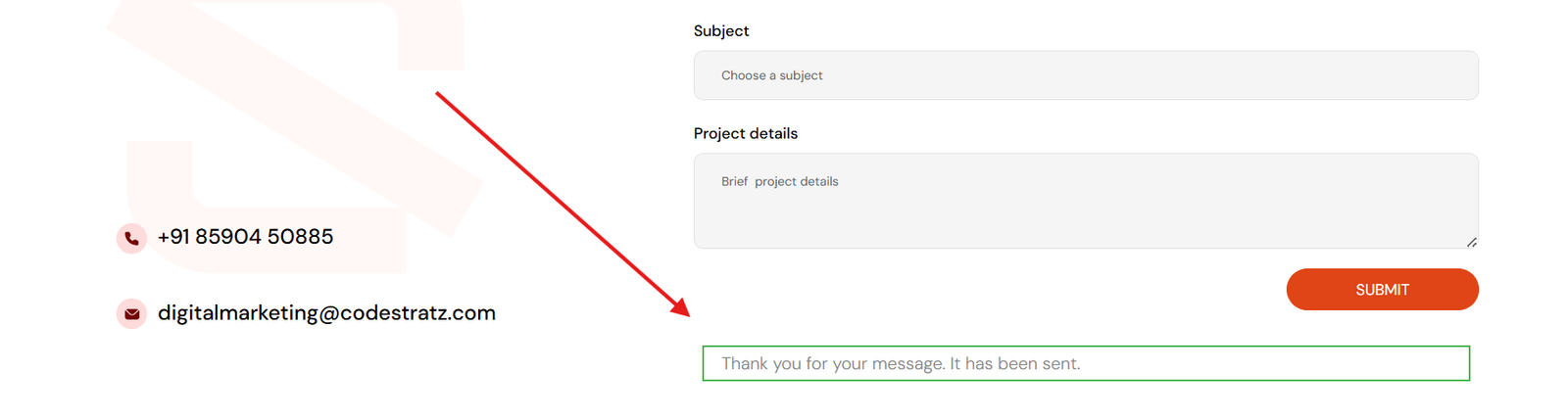 response text example for form submission Tracking